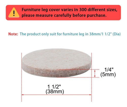 40 Almohadillas Fieltro Adhesivo Para Muebles 38 X 5mm Beige