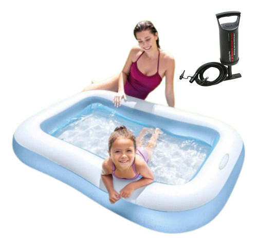 Piscina Infantil Retangular 90l Intex Resistente + Bomba Cor Azul