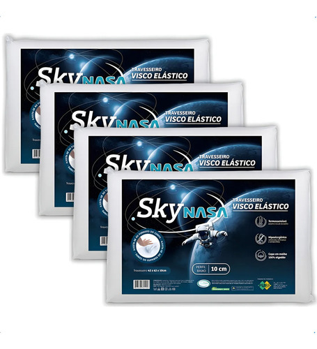 Kit 4 Travesseiros Sky Nasa Premium Viscoelástico Macio Cor Branco