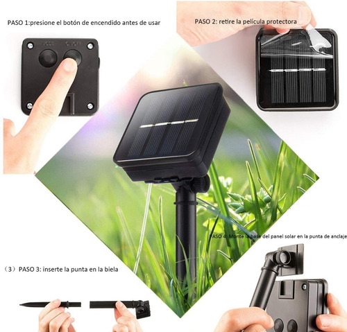 Imagen 3 de 9 de Luces Guirnalda Solar 200 Led Calidas Calido 22 Metro