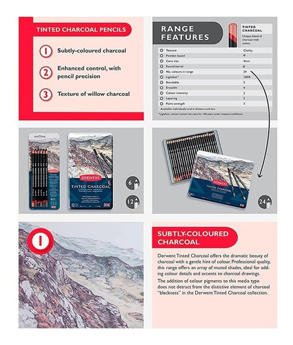 Set 6 Carboncillos De Colores Derwent Tinted Charcoal