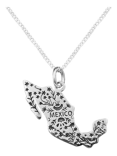 Dije Y Cadena Mapa Mexico Grande Plata 925 Envio Gratis