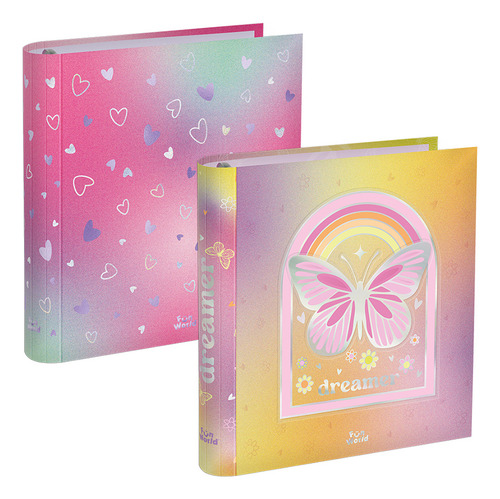 Carpeta Escolar No3 Fun World Colorful 3 Anillos Color Glitter Heart
