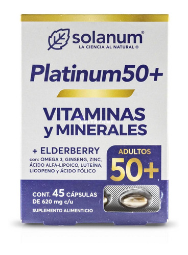 Imagen 2 de 3 de Platinum 50+ Vitaminas Minerales + Elderberry Solanum 45caps Sabor Sin Sabor