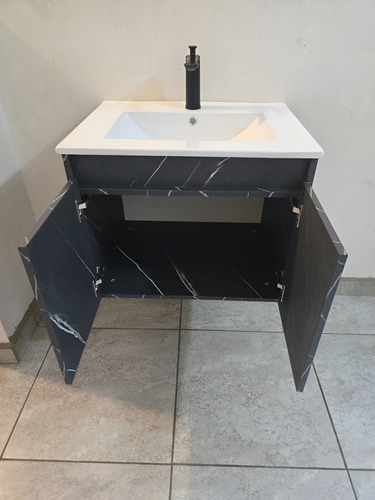 Lavabo Con Gabinete Y Monomando, Bañoclo60m Rectangular Mármol Gris Liso