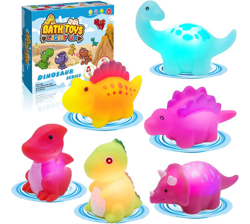 6 Juguetes De Baño Dinosaurios Iluminados, Flotantes Con