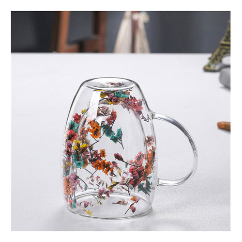 (1 #mold Cup) Vidro de parede dupla com flor seca