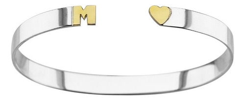 Pulsera Media Esclava Plata Y Oro Inicial Corazón Largo 17 Cm