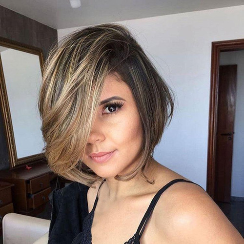 Mulheres Natural Curto Ondulado Sobrancelha Gradiente Peruca