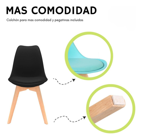 Set De 4 Sillas Eames, Asiento Acolchonado Y Madera