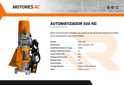Kit Automatizador Completo Porta De Enrolar Ac 500 Robotec