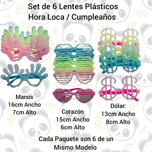 Set De 6 Lentes Anteojos Plásticos Para Fiestas Hora Loca