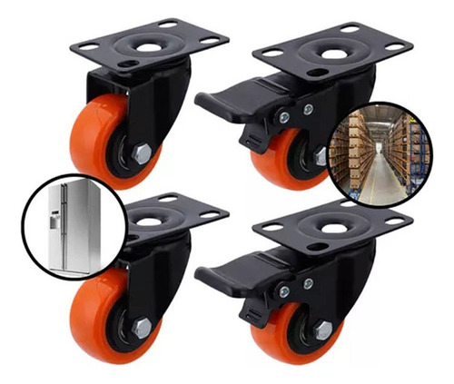 . Rueda Mueble Repuesto Giratoria Freno Llanta Pvc Kit 4pcs
