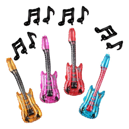 Pack 8 Globos Metalizados 80s 90s Guitarras Rock And Roll