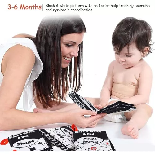  Juguetes para bebés de alto contraste en blanco y negro de 0 a  6 meses, juguetes Montessori para el tiempo boca abajo, juguetes sensoriales  para bebés recién nacidos de 0-3, 3-6
