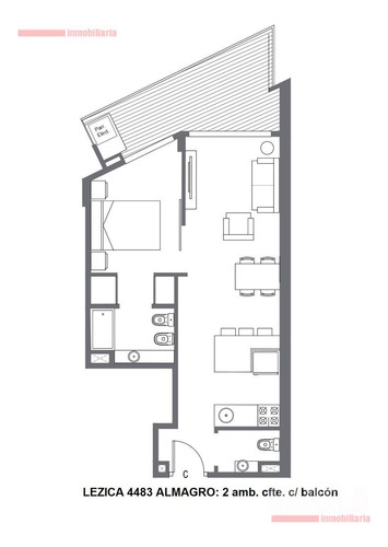 Lezica 4483 P5°: 2 Amb. Cfte. C/ Balcón. T53.47m². Amenities.