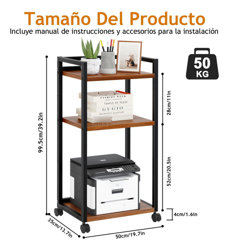 Mesa Auxiliar Para Sofá Con Ruedas Roble Café 45x35x99.5cm