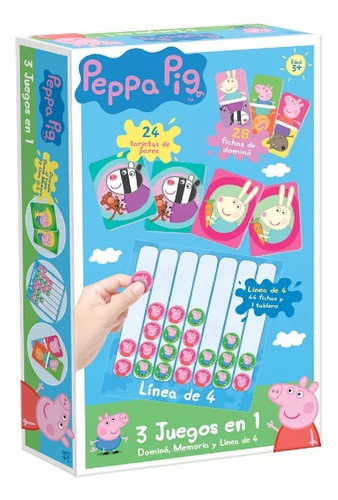 Juego Peppa Pig Set 3 Juegos En 1 Memoria Domino Linea De 4