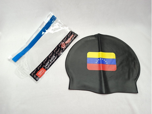 Gorro De Natación Silicón Regent Negro Bandera Venezuela 