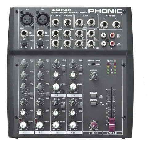 Consola De Sonido Phonic Am240 Mixer 2 Mic / 4 Line Stereo