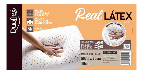 Travesseiro Real Látex 40x68x16cm Forro 100% Algodão