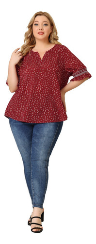 Blusa Talla Grande Mujer Top Bohemio Con Lunares Causal