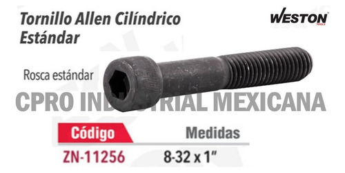100 Tornillos Allen Cilíndrico 8-32 X 1 P