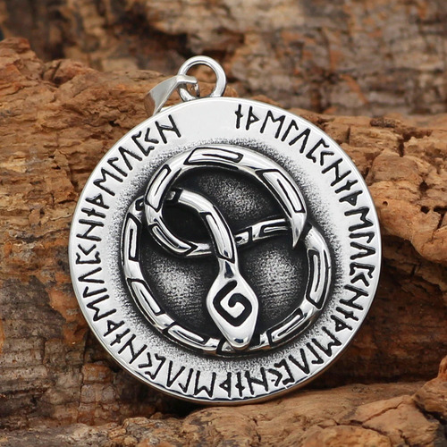 Imagen 5 de 6 de Collar Vikingo Serpiente Amuleto Acero Inoxidable Hombre
