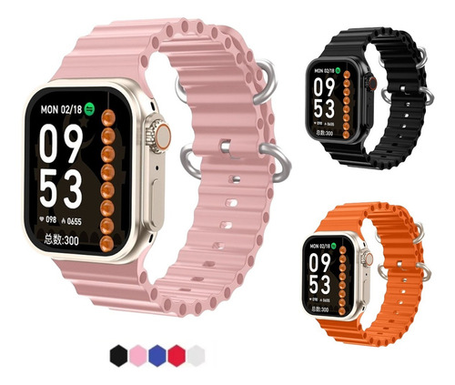 Relógio Smartwatch Hw9 Ultra Mini Series 9 Amoled Tela 41mm Caixa Vermelho Pulseira Rosa Bisel Prateado Desenho Da Pulseira Mesh