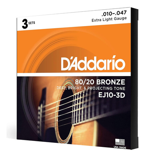 Daddario Ej10-3d 3 Encordaduras Guitarra Acústica 10-47