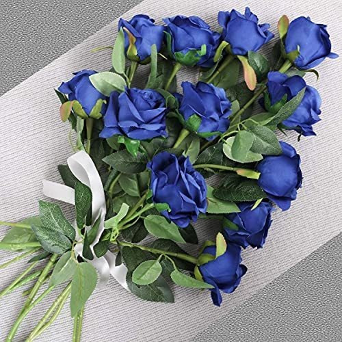 12 Rosas De Seda Artificiales Con Tallo Largo - Azul