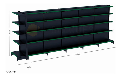 Gondola Central 5,00x1,70 + Ponta 1 Inicial + 4 Continuação Cor Verde