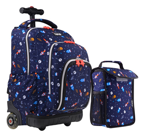 Set Mochila Escolar Con Ruedas Led + Lonchera Escolar Space Jword Niño