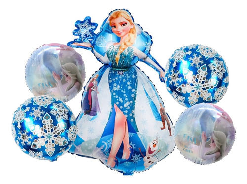 Bouquet De 5 Globos Metalizados Tematica Elsa Cuerpo Entero