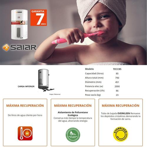 Termotanque Eléctrico De Colgar Saiar By Rheem 85lts Tecc85