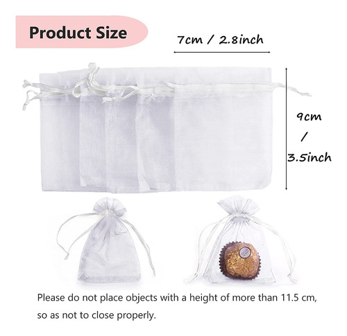 100 Bolsas De Organza 7x9 Cm Con Cordón Blancas Para Regalo