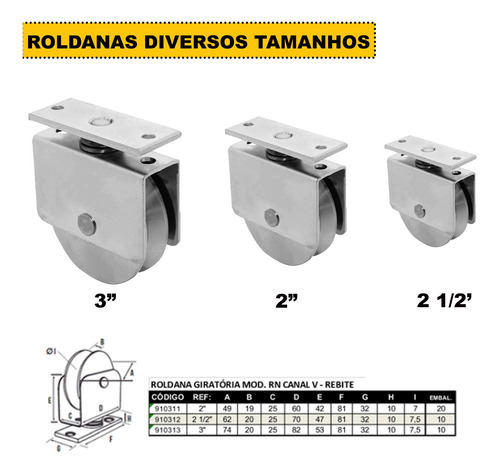 Kit 8 Roldana Giratória Portão C/caixa Em V 2 1/2 Polegadas