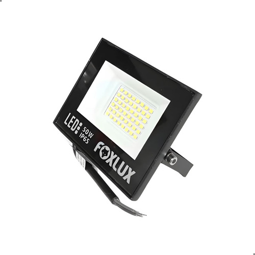 Refletor Preto Led 50w Luz Branco Frio 6500k Bivolt - Foxlux