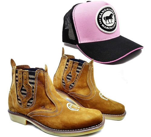 Kit Presente Feminino Botina Bota Country Nobuck + Bone Rosa