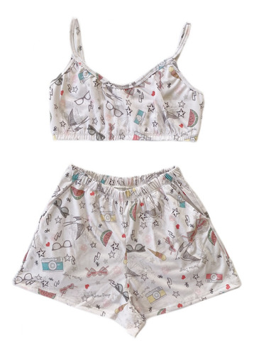 Imagen 3 de 5 de Pijama Tres Piezas Mujer Verano Short Musculosa Y Top.