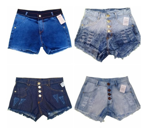Kit 10 Shorts Jeans Cintura Alta Com E Sem Lycra Atacado