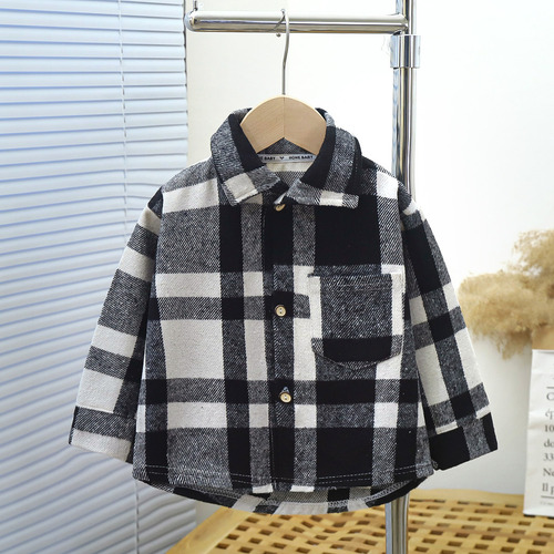 Camisa Negra A Cuadros Con Solapa - Cuello A Cuadros De Mang