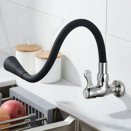 Torneira Gourmet Luxo Flexível Cozinha Parede 2 Jatos Pia Entrada de 1/2 e 3/4 Cor Preto - Marca Camperluz