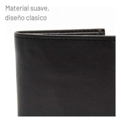Cartera Hombre Piel Triple Compacta Tela Grabado Láser Negro