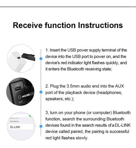 Coche Bluetooth5.0 Adaptador De Audio Receptor Usb Jack 3,5