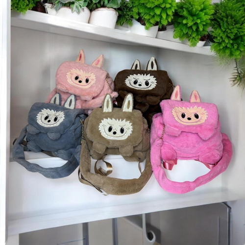 Mochila Peluche Labubu Bolsa Versátil Ligera Varios Colores Rosa Claro