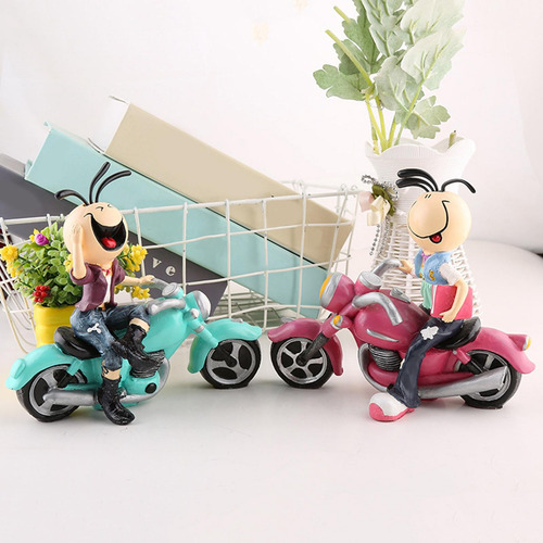 2 Piezas Motocicleta Muñeca Estatua Sanmao Esculturas Para