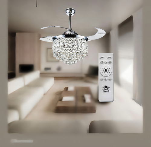 Megaluz Ventilador Techo Con Lampara Rectractil Cristales Candil 2pz