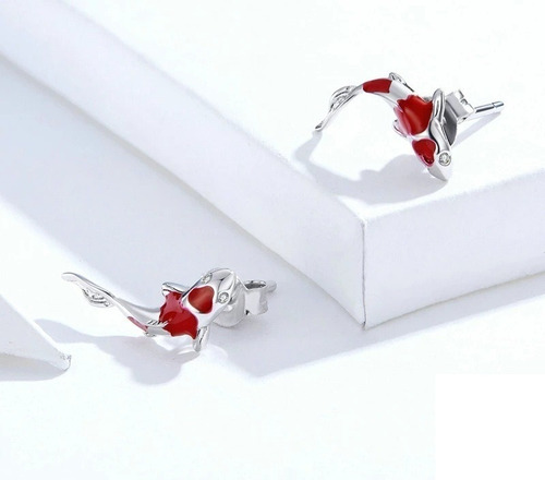 T Aros Pez Koi Rojo Plata Esmaltada