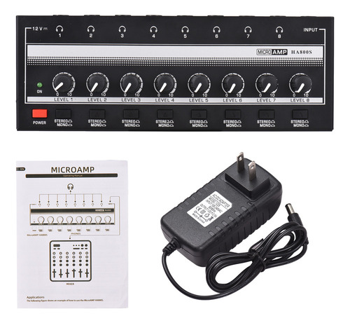 Miniamplificador Con Adaptador De Corriente De 8 Canales Par